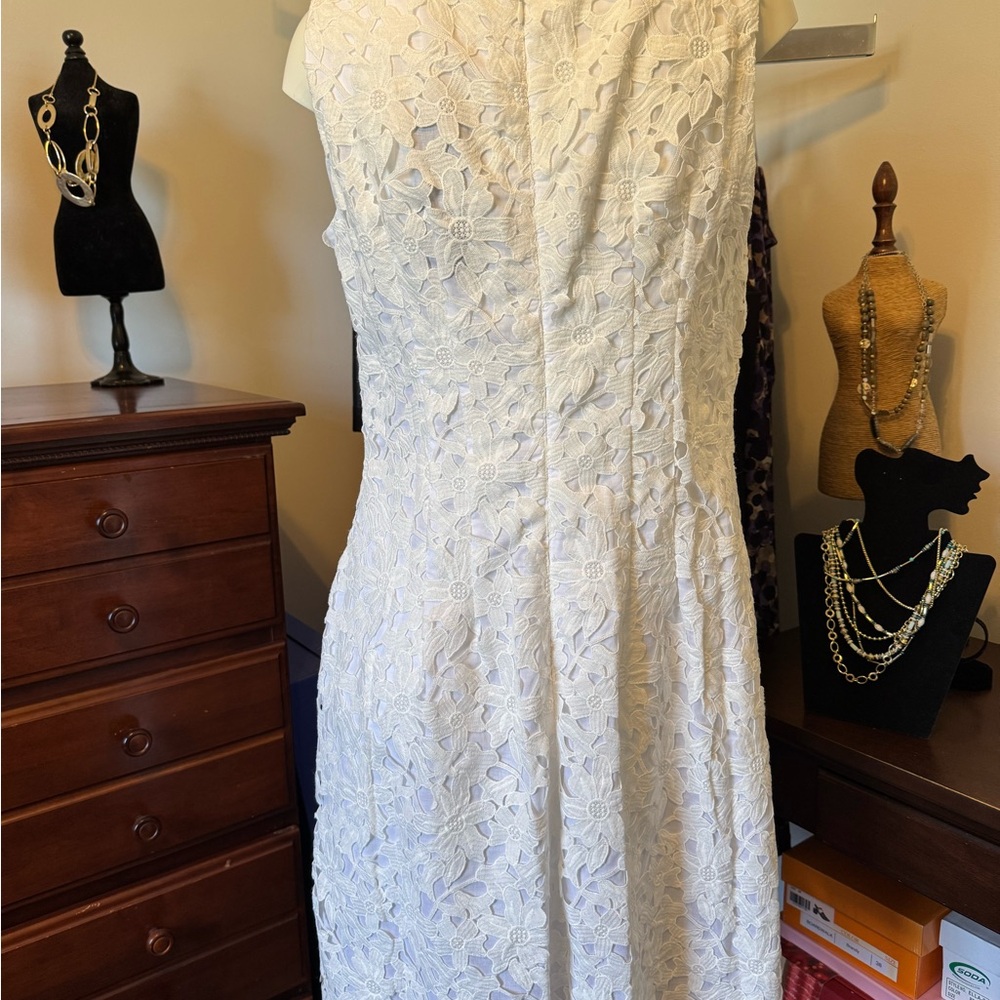 Lauren Ralph NWT Mini White Eyelet Floral Overlay Sleeveless Summer Dress Sz 12 - Picture 9 of 16